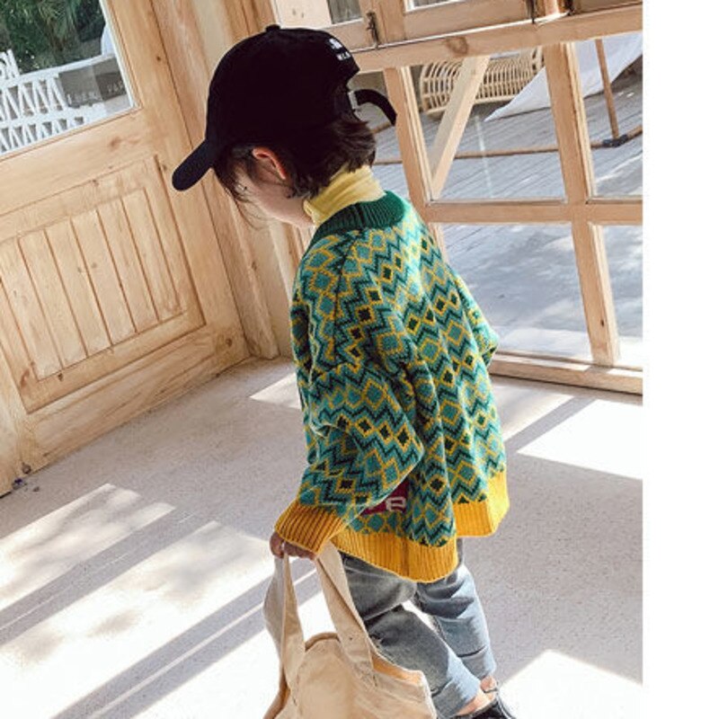 Primavera autunno ragazze ragazzi maglione verde abbigliamento per bambini maglieria Cardigan per bambini abbigliamento per bambini cappotti Casual per bambini lavorati a maglia