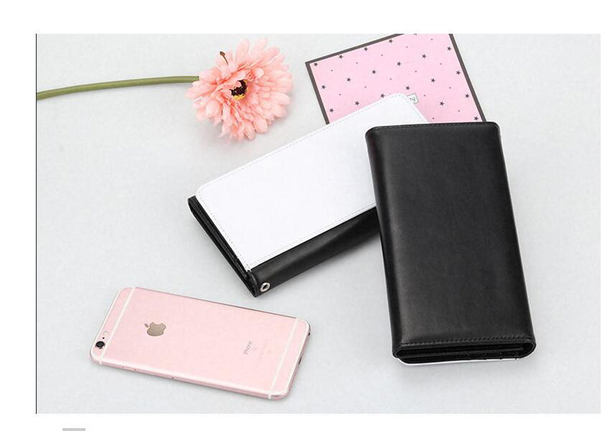 Billetera de sublimación para manualidades, cartera larga con broche multifunción de PU en blanco de una sola cara, 3 uds.