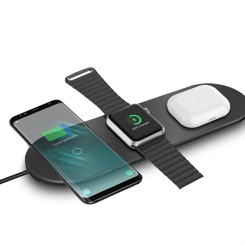 Sec 3 In 1 Draadloze Oplader 10W Snelle Draadloze Opladen Pad Voor Iphone 11/11pro/X/Xs/8 Voor Apple Horloge Serie 5 4 3 Airpods: 01 black