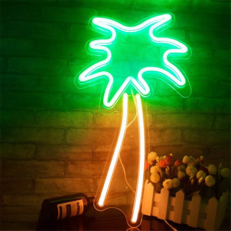 Neon Green Coconut Tree Led Neon Sign Light Party Wedding Decorations Kids Room Night Lamp Home Wall Decor Bar