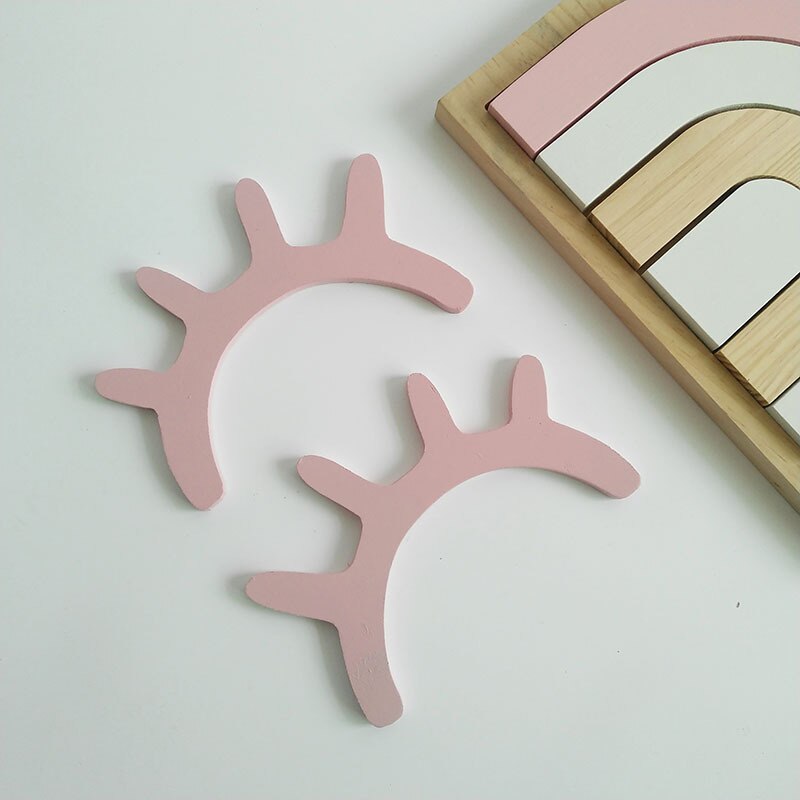 2 stk træ 3d søde øjne øjenvippe mønster wallsticker gør-det-selv børneværelse stue dekoration baby børnehave vægkunst: Lyserød