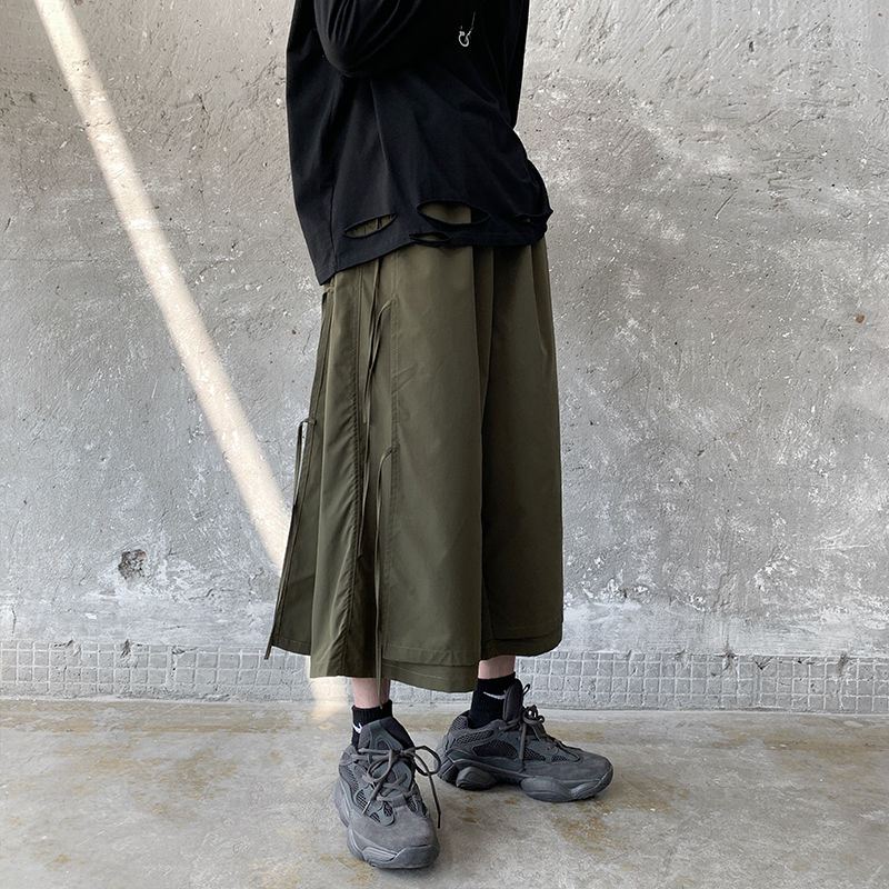 Zomer wijde broek heren effen casual broek heren streetwear wilde hiphop losse rechte broek heren m -2xl: Xl / Legergroen