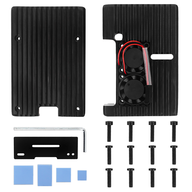 Raspberry Pi 4 Aluminum Case Armor Shell with Dual Cooling Fan 4 Heatsinks Active & Passive Cooling for Raspberry Pi 4 Model B