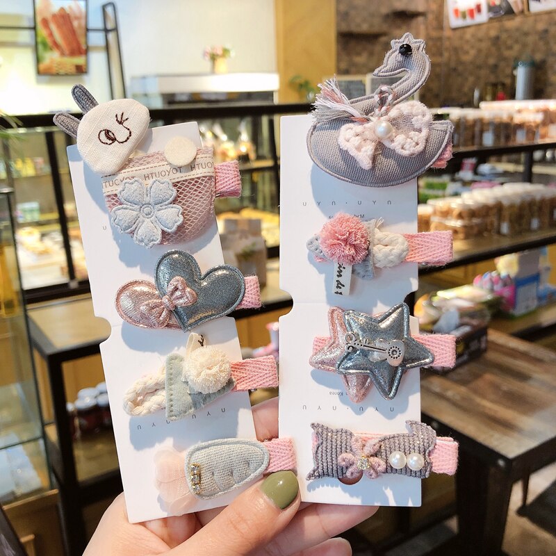 6 Stks/set Mooie Haaraccessoires Voor Kids Kinderen Roze Kant Bal Bloem Haarspelden Meisjes Prachtige Ster Dier Haar Clip Hoofddeksels