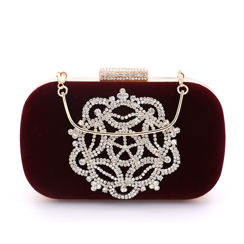 Velvet diamonds wine red evening bags mini purse clutch with chain shoulder evening bag for wedding