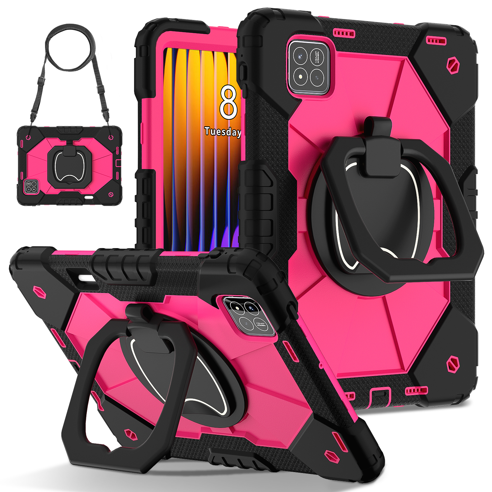 Funda para xiaomi pad 7 pro 11,2 "SE 8,7" redmi pro poco pad 12,1 "tableta segura a prueba de golpes funda con soporte de silicona para PC + correas para los hombros