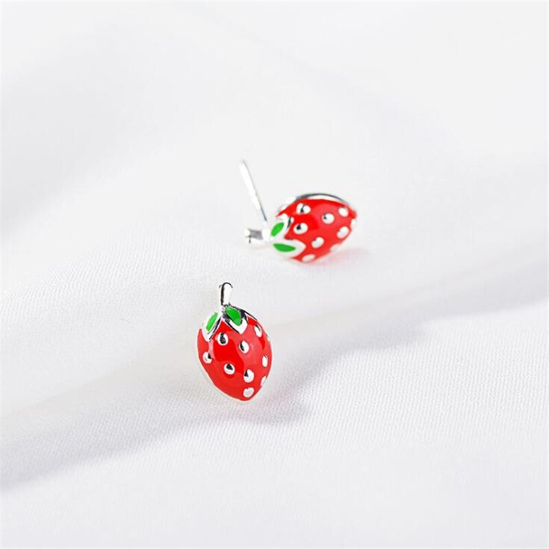 exquis mignon fraise Fruit 925 en argent Sterling plaqué époxy plante populaire femmes boucles d'oreilles SE784