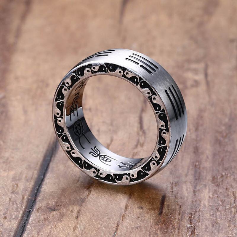 Vnox kina bagua ying yang ring för kvinnor män högpolerat rostfritt stål graverade kinesiska tecken bokstäver ringar smycken