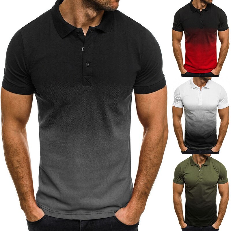 Hommes été Polo de coton à manches courtes polos mâle dégradé dessus respirants t-shirts Streetwear