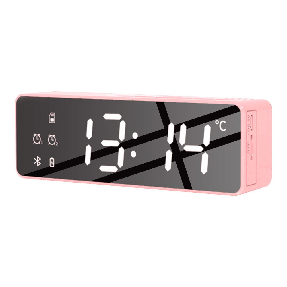 Digital Alarm Clock Smart Wireless Bluetooth Speaker Alarm Clock Stereo Subwoofer with Temperature Monitor Dimmable Display: Pink