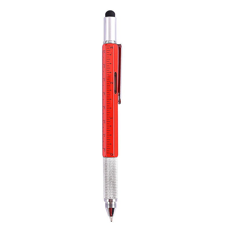 Bolígrafo multifunción 7 en 1 con herramienta de mano moderna, regla técnica de medida, destornillador, pantalla táctil, Stylus Spirit Level: Rojo