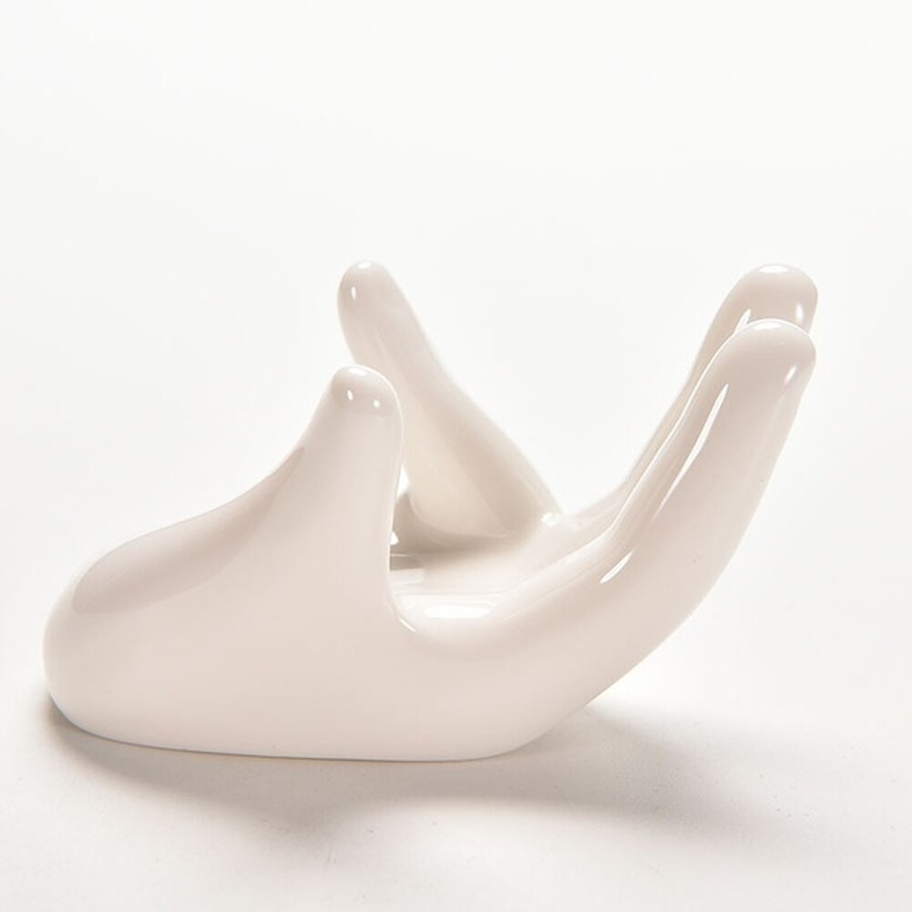 Ocarina White Ceramic Holder, Hand Shape Ceramic Base Flower Planter Holder for Office Home Desk Decor(8 5