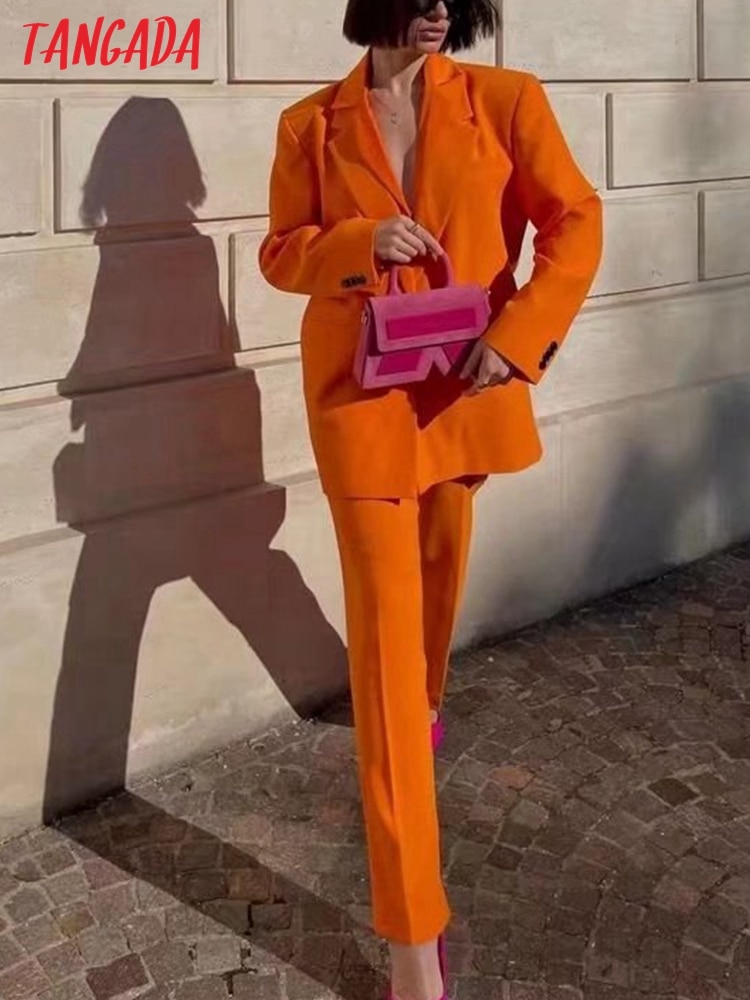 Tangada-Chaqueta naranja Lisa para mujer, abrigo Vintage con bolsillo y cuello con muescas, Tops Chic informales a la 3H459, 2022