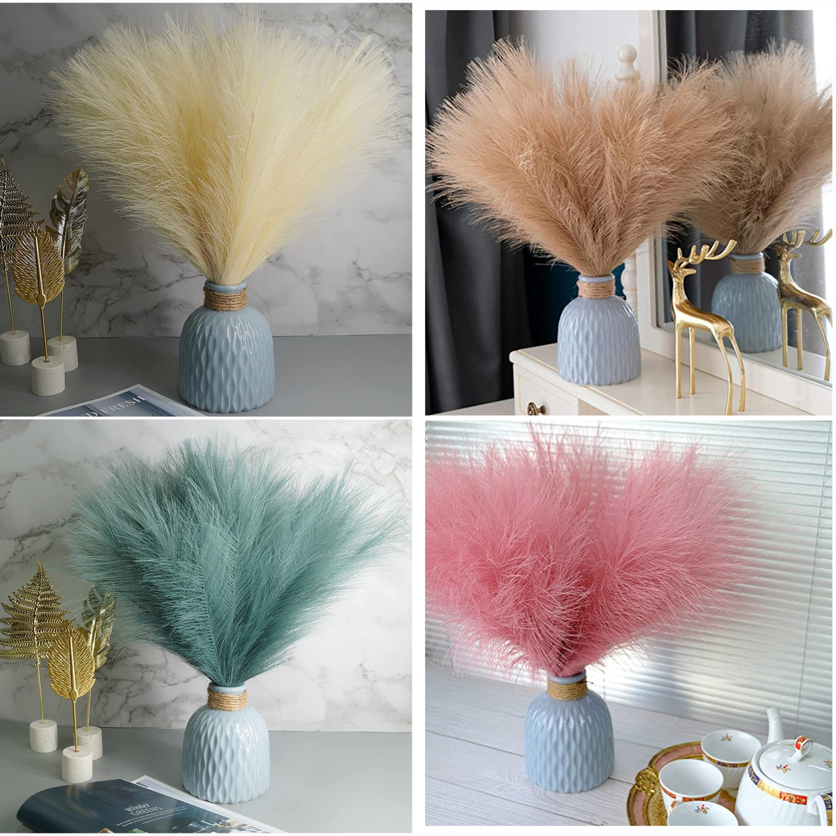 Faux Pampas Grass 17''/44cm Short Pampas Grass for Boho Home Office Decoration Artificial Reed for Floral Arrangement Vase Fills