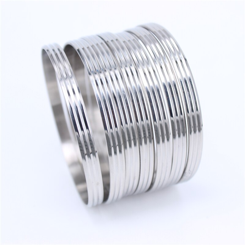 6mm de large trois lignes 3 couleur 70cm de diamètre en acier inoxydable 7 pièces/ensemble combinaison bracelets femmes accessoires LH476: 3 color 7pcs