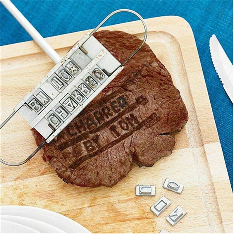 Printed Barbecue Wooden Handle Stamp Grill Meat DIY Steak Branding Iron Tool BBQ Kitchen
