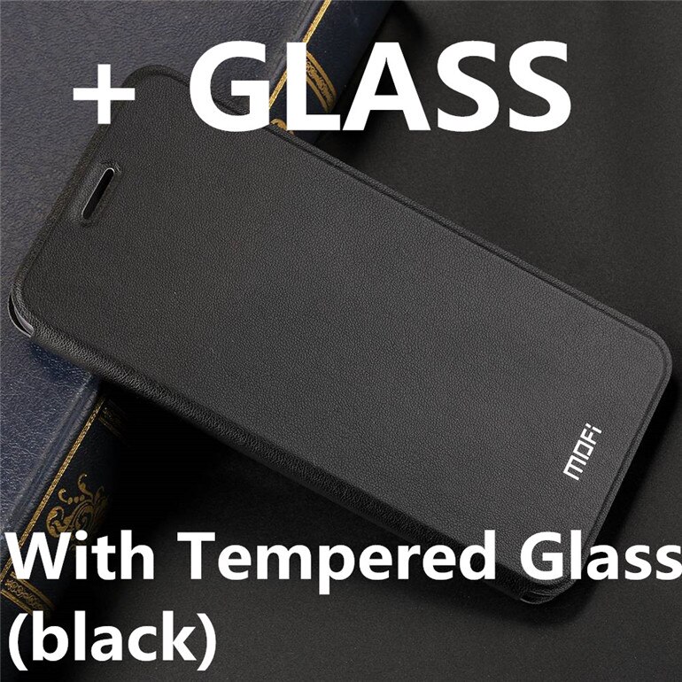 Funda de MOFI para Redmi Nota 7 caso para Redmi Nota 7 Pro Flip caso para Xiaomi Redmi Note 7 De cuero de la PU transparente protector de TPU Capas: Black with Glass