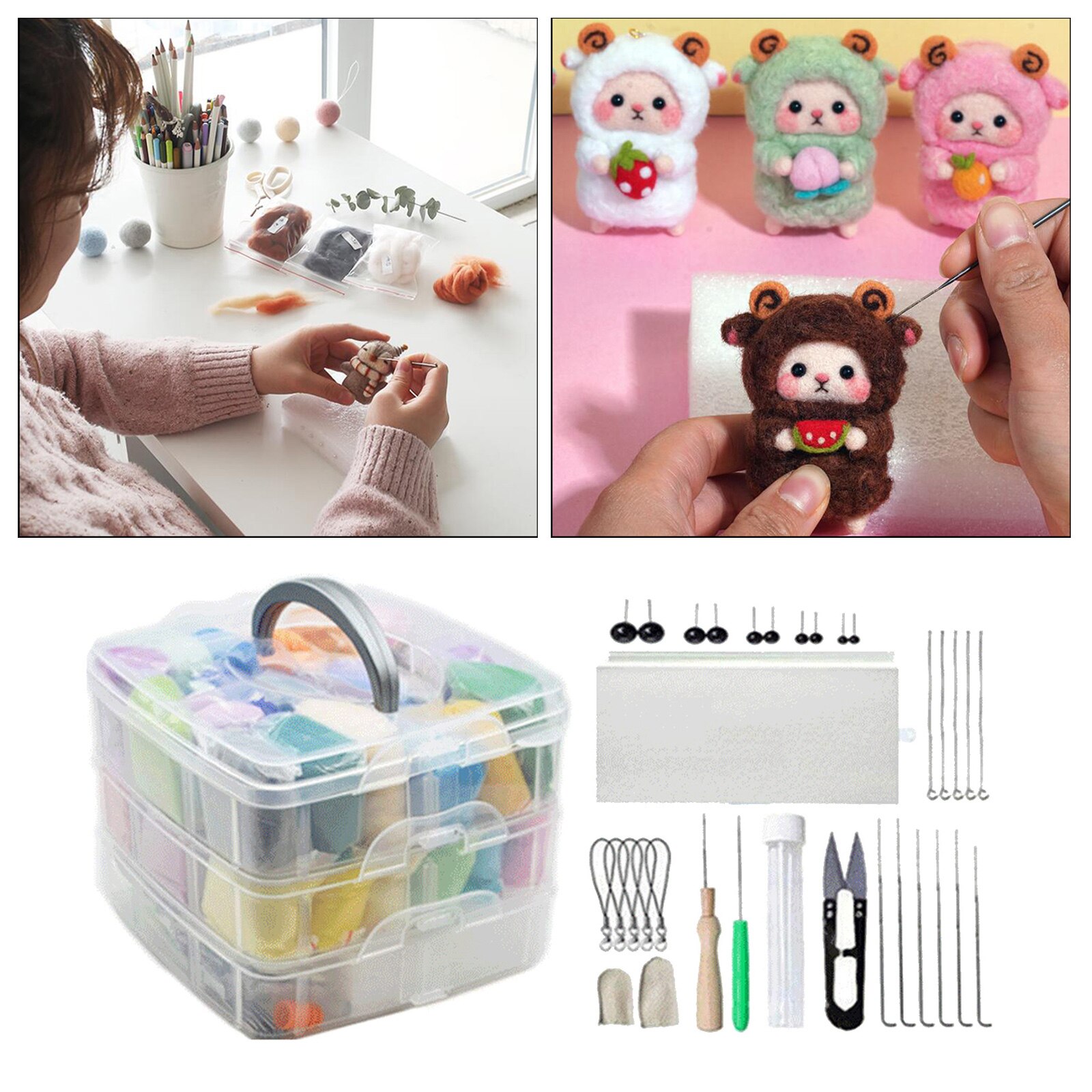 Needle Felting Kit Felt Work Tools Pad Scissor Felted Crafting: 40 Colors