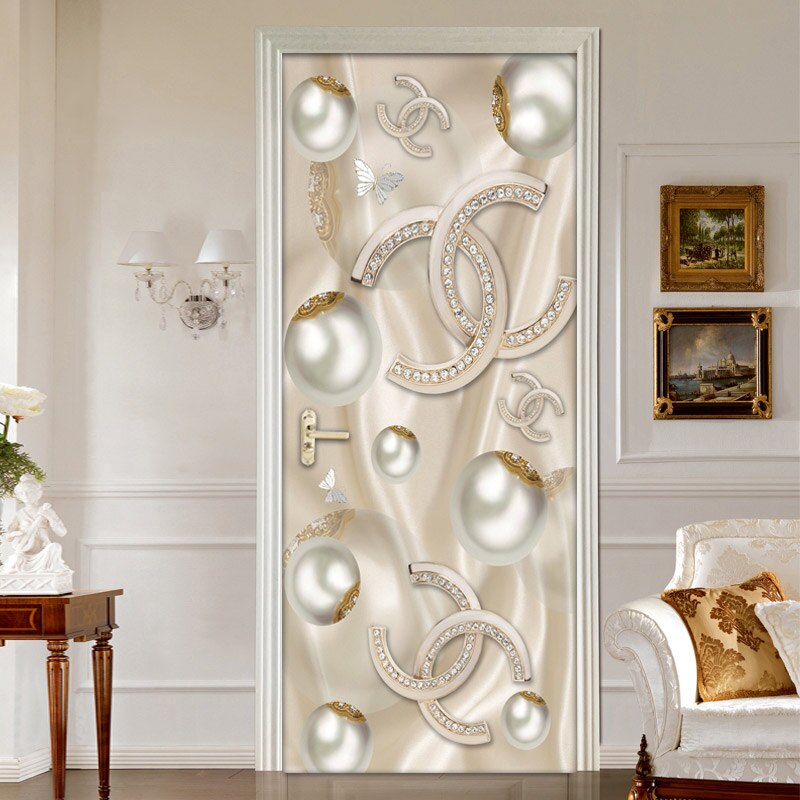 3D Geometric Marble Texture Self Adhesive Door Sticker Decorative Photo Wallpaper Wall Sticker Living Room Bedroom Jewelry Mural: B / 77x200cm