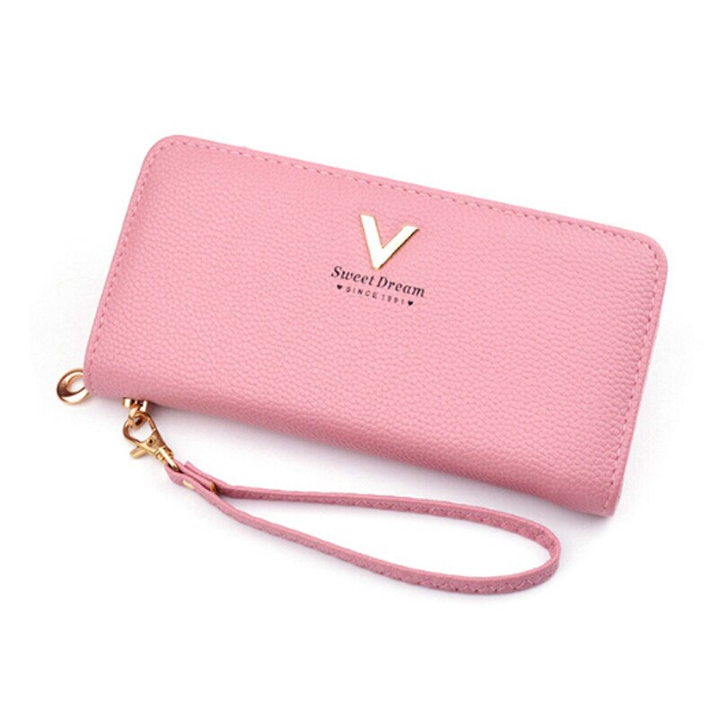 V brev armbånd kvinder lang kobling tegnebog stor kapacitet tegnebøger kvindelig pung dame punge telefon lomme kortholder carteras: Lys farve