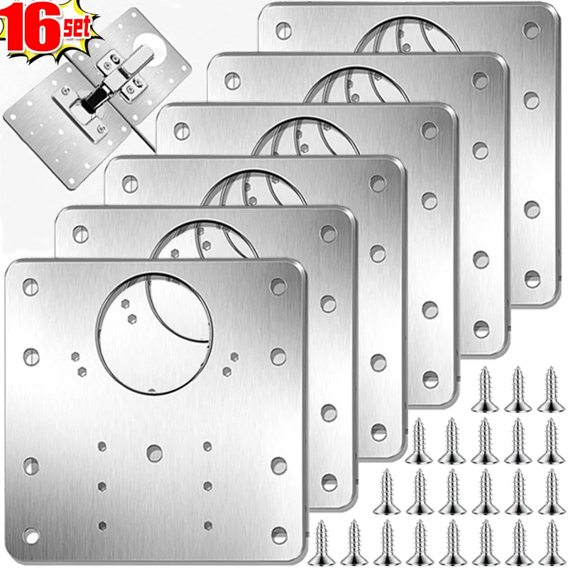 Stainless Steel Hinge Repair Plate with Screw Kitchen Cabinet Door Hinge Mounting Connection Plate Furniture Flat Fixing Bracket