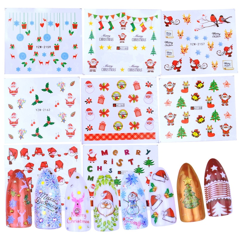 1 Pcs Winter Kerst Nail Sticker Kleurrijke Volledige Tips Wraps Voor Water Decals Vrouwen Nail Art Decor