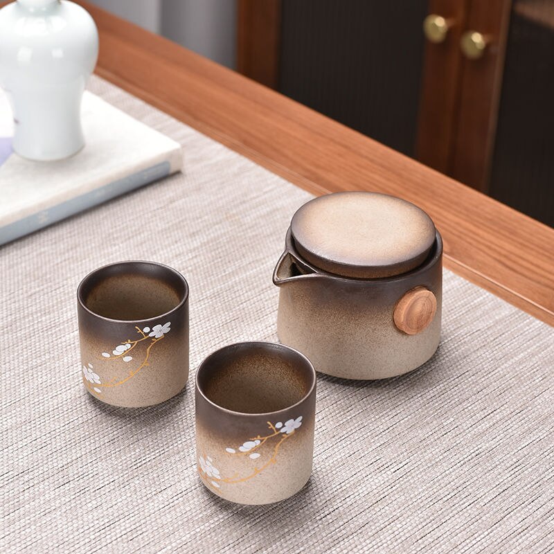 Japanese-style Cherry Blossom Kung Fu Tea Set Small Set One Pot Two Cups Four Cups Portable Travel Tea Set Tea Pot Tea Tray: 1 pot 2 cups  B
