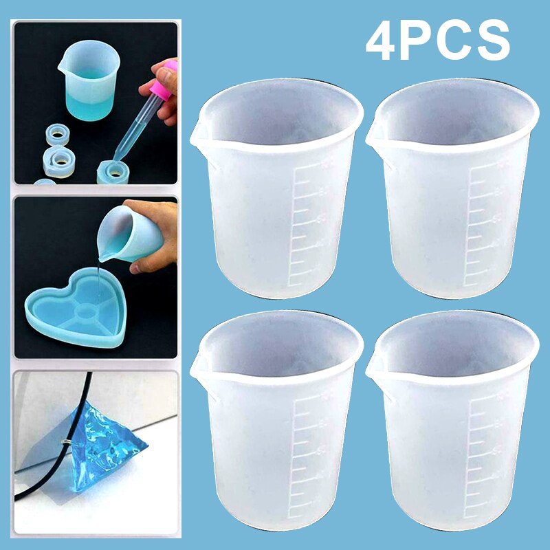 4pcs Silicone Measuring Cups White Mug Pour Spout Measuring Device 100ml Measuring Cup Resin Glue Tools For Kitchen Cake Making