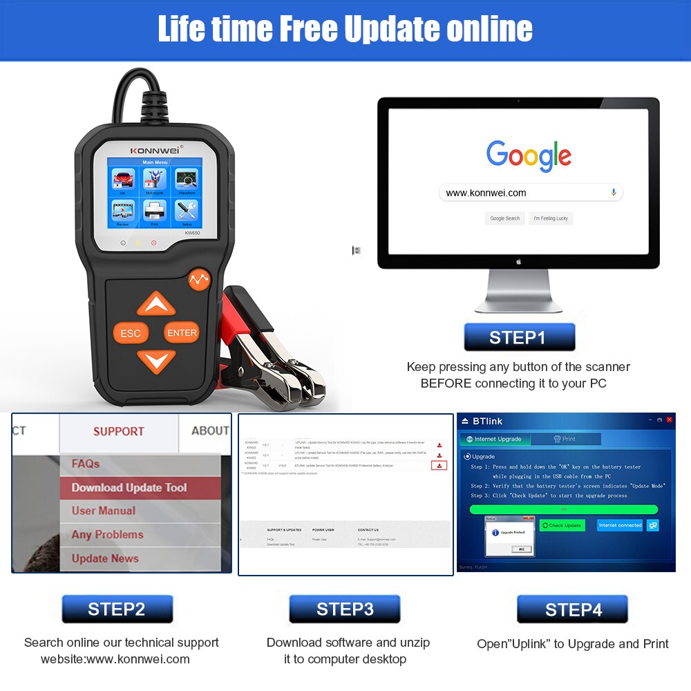 Konnwei KW650 Auto Batterij Tester Voor 6V/12V Analyzer 100 Tot 2000 Cca Auto Quick Zwengelen Opladen tester Batterij Tool