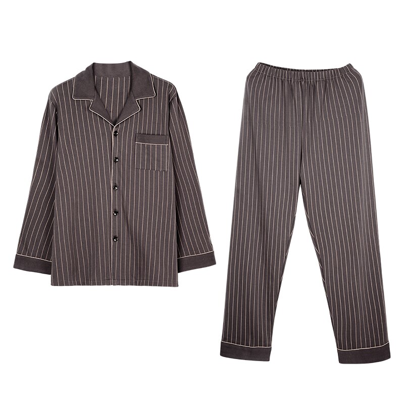 Pijama de punto de algodón para hombre, ropa de dormir a rayas, cárdigan de manga larga con cuello vuelto, conjunto de pijama para el hogar 4XL, Primavera