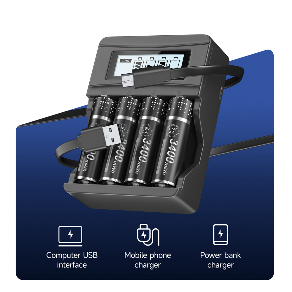 PALO-batería recargable de iones de litio, pilas AA y AAA de 1,5 V, R6, R3, cargador inteligente LCD de 4 ranuras