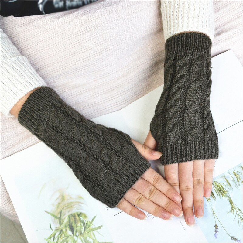 Kvinder mænd twist hæklet strikkede fingerløse handsker hånd varmere vinterhandsker kort arm ærme varme ensfarvede vanter
