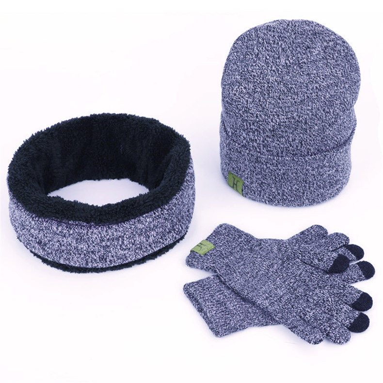 BADAMANASets 3 Winter Unisex Knitted Beanies Hats Men Warm Hat With Bib Touch Screen Gloves Women Bonnet Beanie Cap Outdoor Ridi: 6