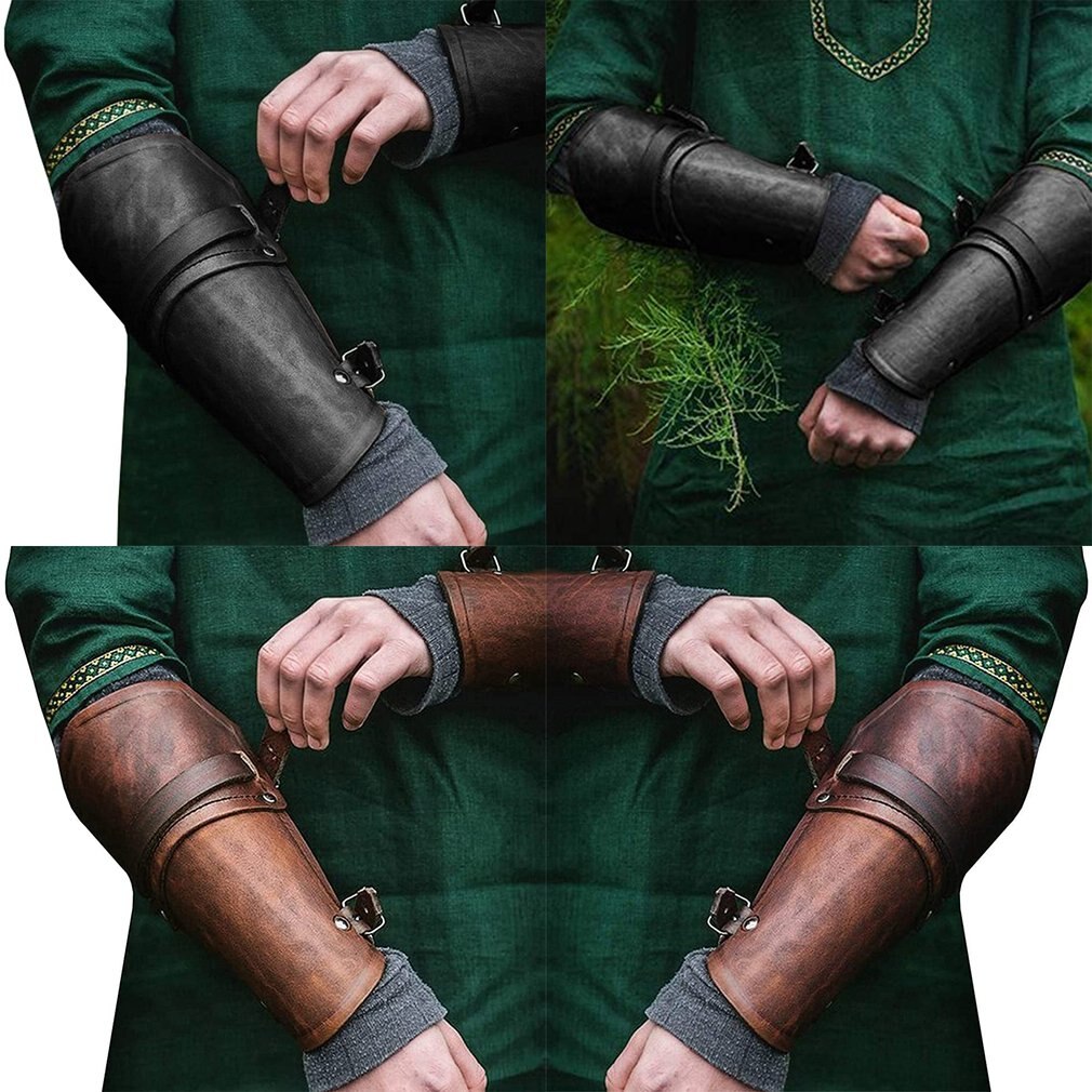 Armor Buckle Punk Gothic Leather Gauntlet Wristband Medieval Costume Bracers Wrist Guard Cosplay