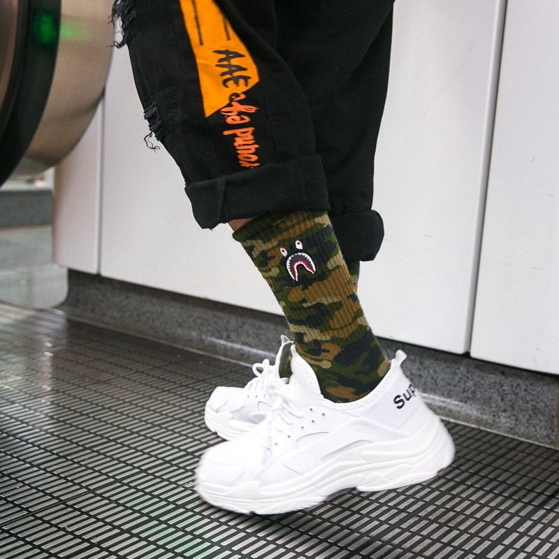 Men Brand Street Socks Camouflage Women Hiphop Korea Skateboard Sokken Cotton Elasticity Sporty Wear Outside Long Socks