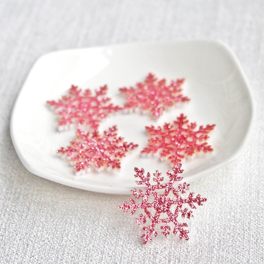 20 stücke 30mm funkeln Schneeflocke Gepolsterte Appliques für DIY Weihnachten Baum Hütte Glas Fenster Wände Stock-auf Lieferungen Dekor Flecken: Rosa