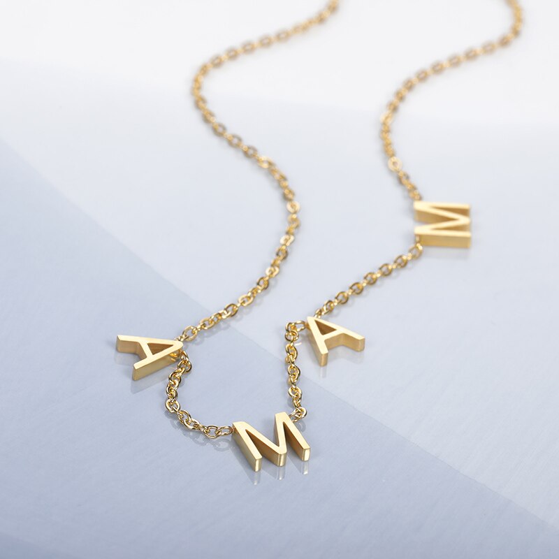 Collares minimalistas con letras de MAMA para mujer, joyería con placa con nombre, collares con iniciales de oro rosa de acero inoxidable, para el día de la madre