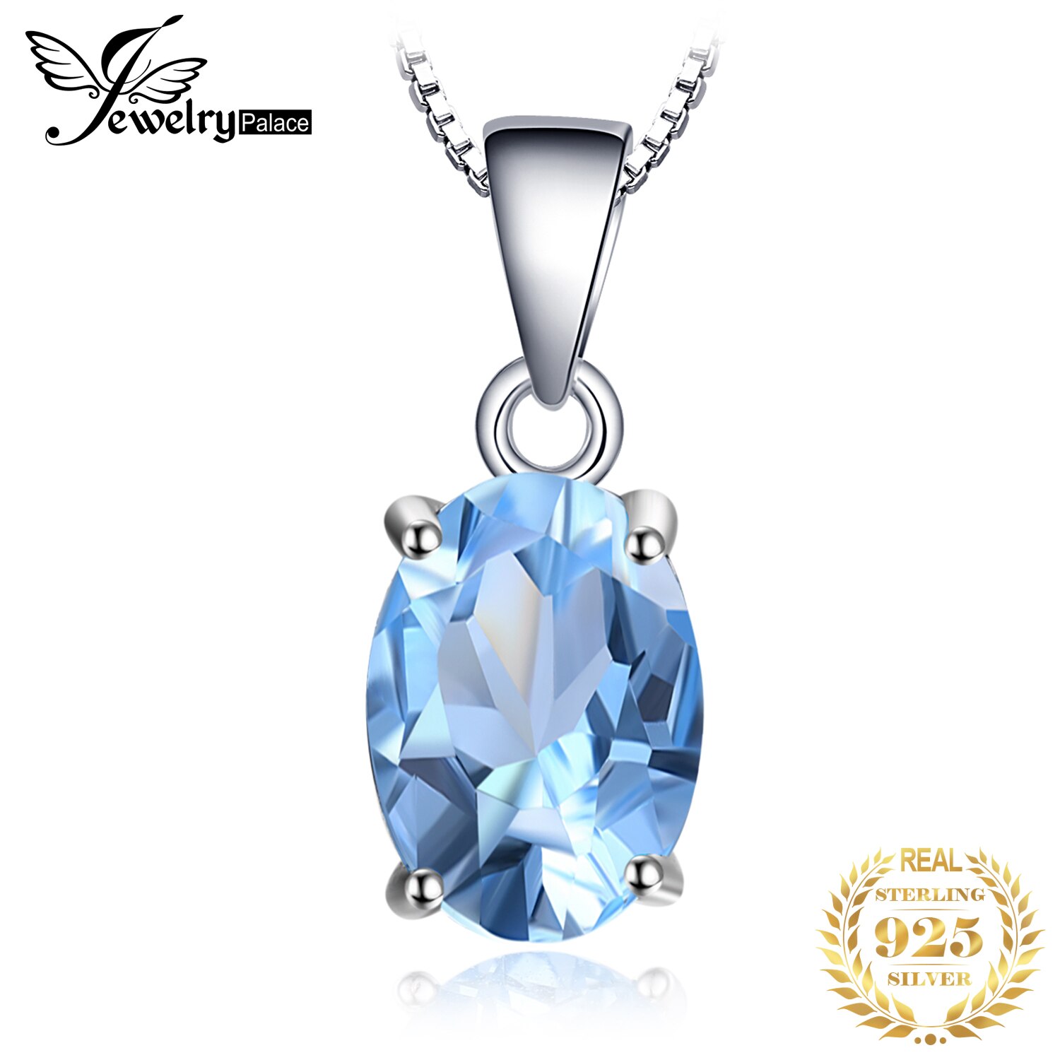 JewelryPalace Natural Blue Topaz Pendant Necklace 925 Sterling Silver Gemstones Choker Statement Necklace Women Without Chain