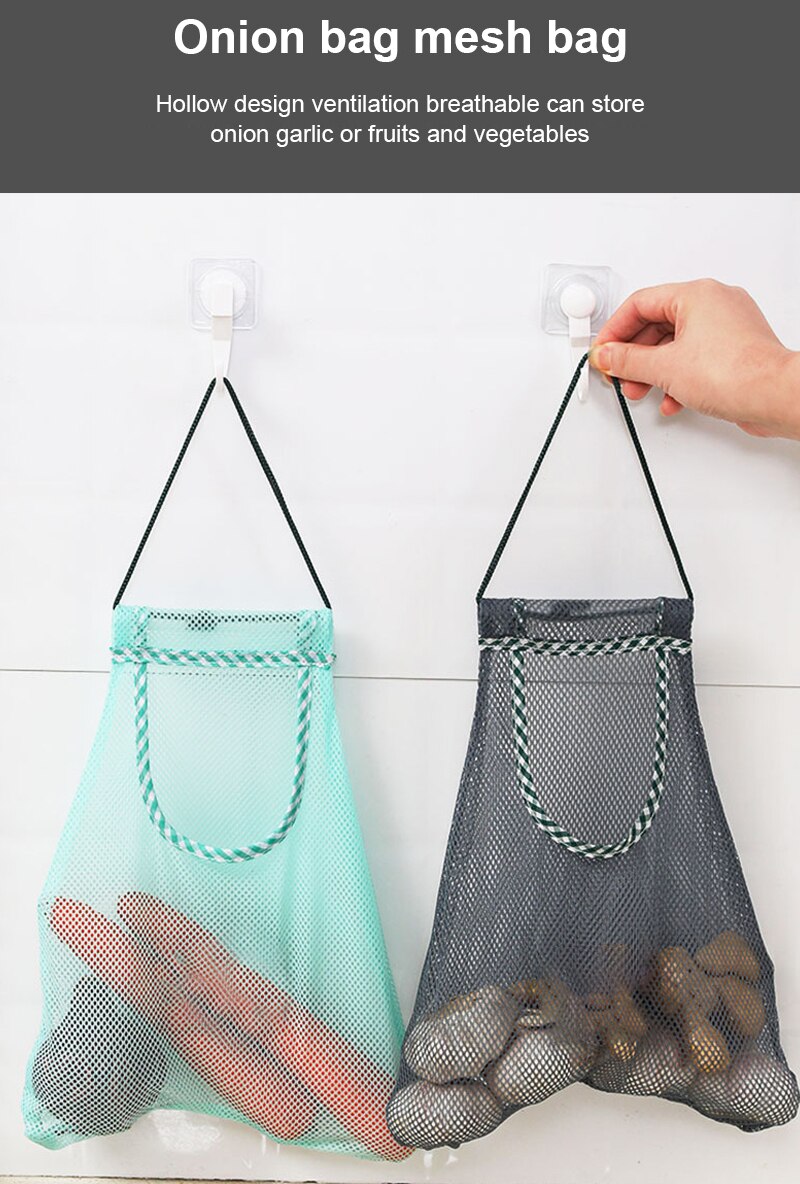Vegetable Onion Potato Storage Hanging Bag Hollow Breathable Mesh Bag Kitchen Organizer Garlic Ginger Mesh Storage Bag