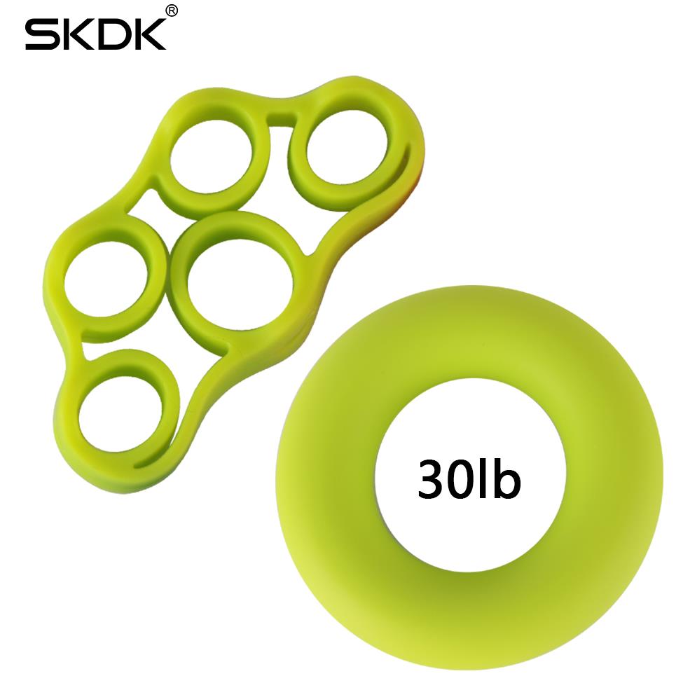 SKDK 1Set Silicone Hand Gripping Ring Finger Strength Trainer Exerciser Workout Gym Fitness Finger Expand Gripper: Green