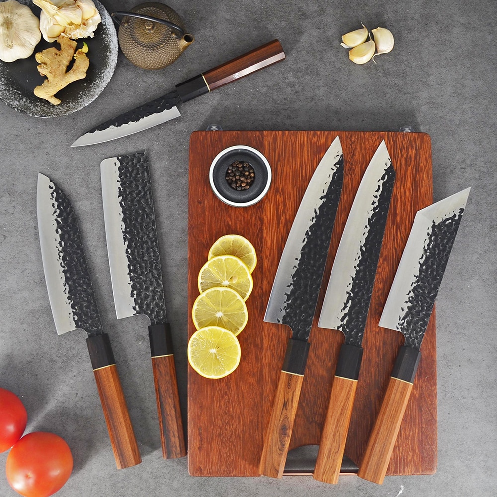 Kitchen Knives 6Pcs set Forged Chef Knife Set Stainless Steel Japanese Santoku Knife Kiritsuke Knife Fishing Utility Knife