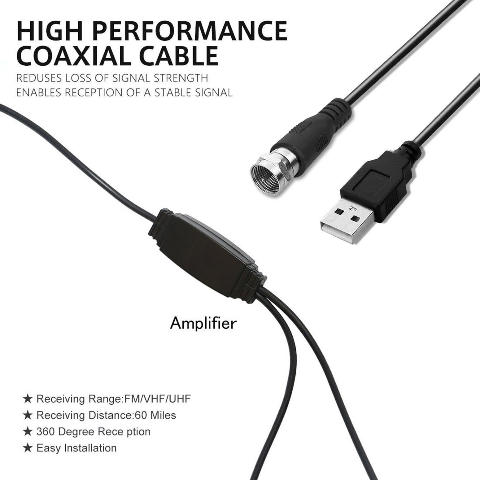 Antenna Digital HD TV Amplified Ultra Thin 200 Miles Range Indoor 1080P 4K TV Antenna