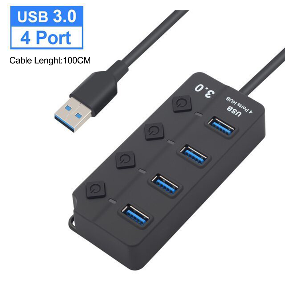 Usb 3.0 hub usb hub 2.0 multi usb splitter hub 100cm langt kabel multiudvidelse til computer bærbar pc tilbehør usb adapter: Hvid