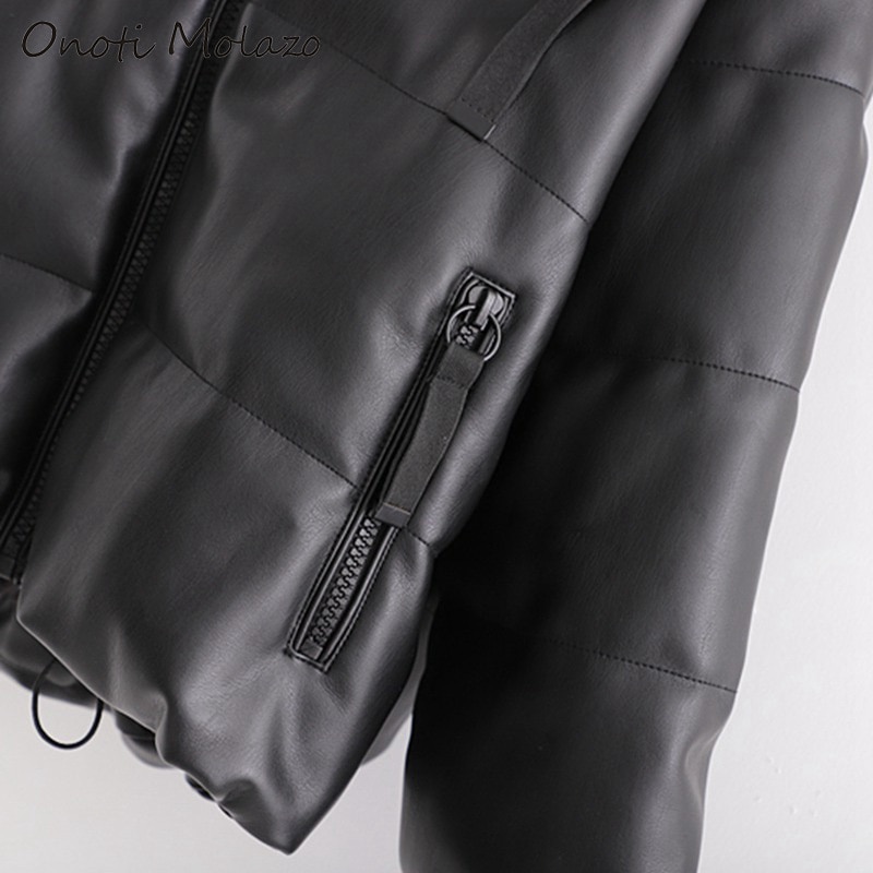 Onoti Molazo Women Coat Jackets PU Leather Casual Thick Winter Ladies Chic Vogue Jackets Coats Female