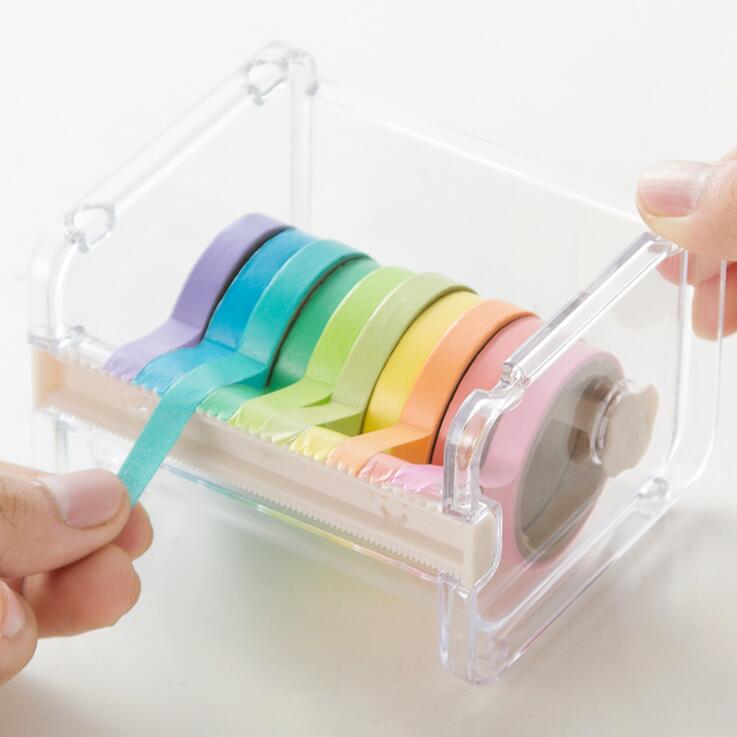 Practical Transparent Plastic Adhesive Tape Dispenser Office Desktop Tape Holder With Tape Cutter School Stationery Supplies