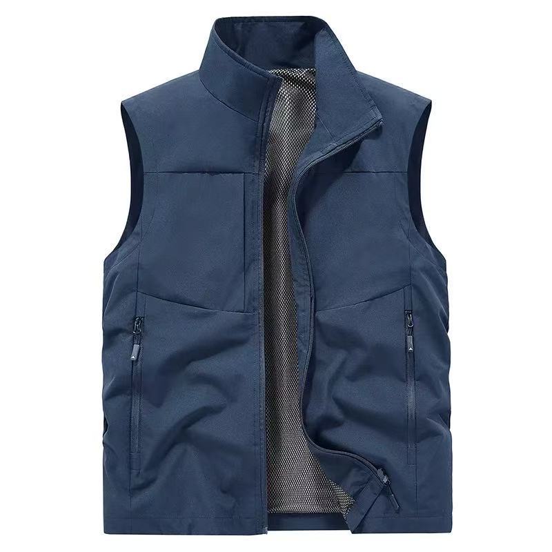 Chaleco fino de gama alta con cuello levantado para hombre, Top transpirable para exteriores, otoño e invierno: L / Azul marino