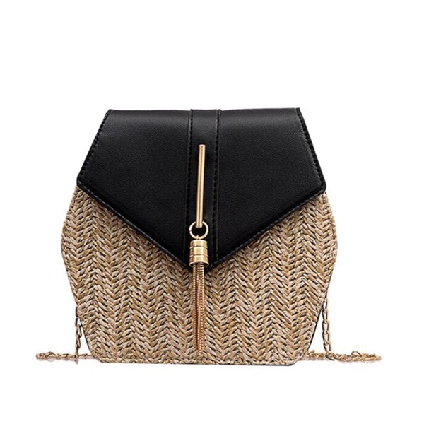 Hexagon Mulit Stil Stroh + leder Handtasche Frauen Sommer Rattan Tasche Handarbeit Gewebt Strand Kreis Böhmen Schulter Tasche Neue