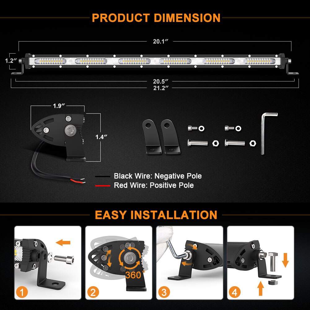 NAO 7&quot; 13&quot; 20&quot; inch 120W 180W Ultra Slim Barra LED Bar Light 12V 24V Flood Single Row Work Lamp For Jeep Truck SUV 4X4 Offroad