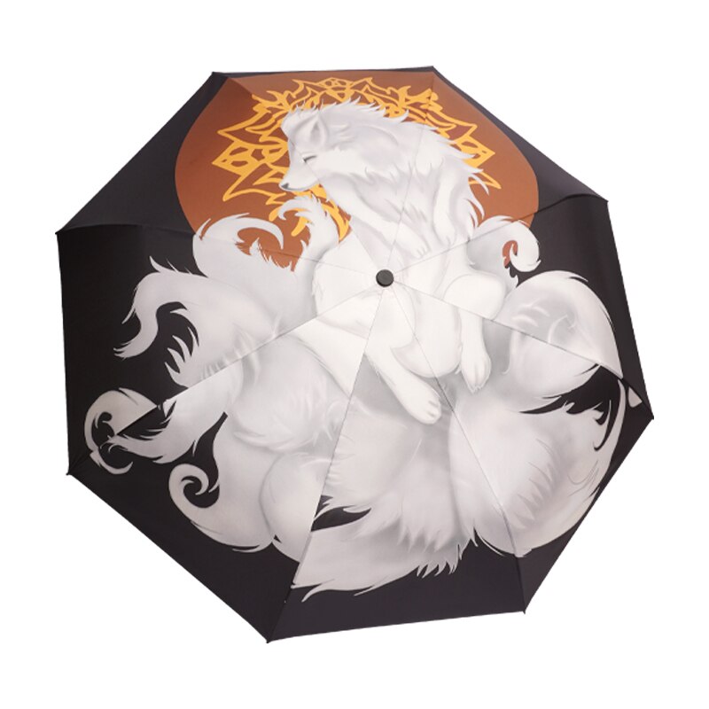 JPY-Paraguas automáticos de zorro de nueve colas para mujer, Paraguas plegables a prueba de viento, para animales lluviosos, sombrilla UV Fox, Paraguas JY48