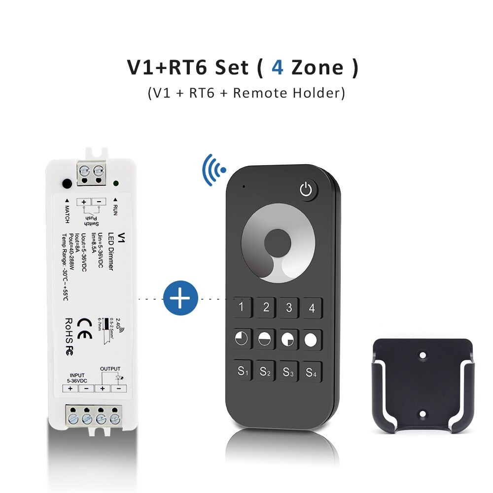 LED Dimmer Switch 12V 24V PWM 2.4G LED Touch RF Wireless Remote 5V 36V Smart Wifi Dimmer Controller for Single Color LED Strip: V1 and RT6 4Zone Set